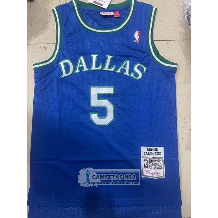 Camiseta Dallas Mavericks Jason Kidd NO 5 Mitchell & Ness 1994-95 Azul